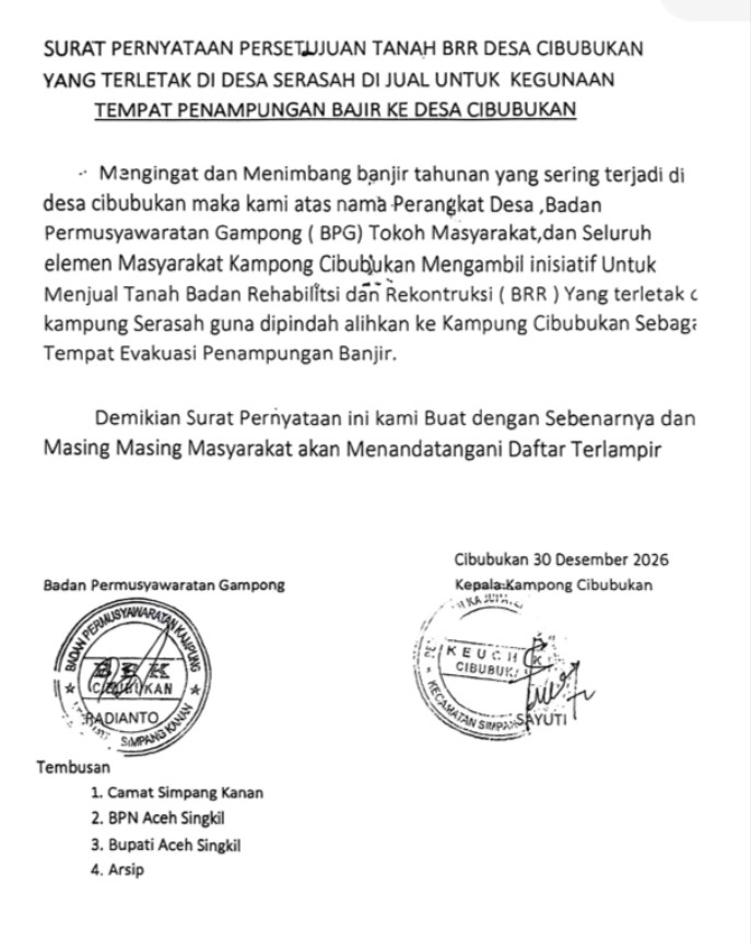 Kebohongan Apa Lagi Yang Ingin Dipertontonkan? Ini Bukti Dokumen Persetujuan Penjualan Tanah Aset BRR Oleh Kepala Desa Cibubukan, Ayo… Mau Lari Kemana Kau!